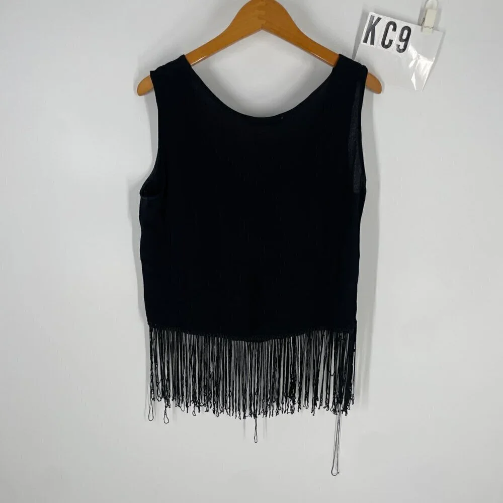 Mango MNG fringe top black sz M - Picture 10 of 12